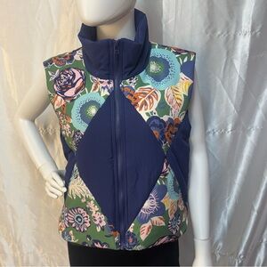 Anthropologie Daily Practice Blue Floral Quilted Puffer Vest with Diamond Panels